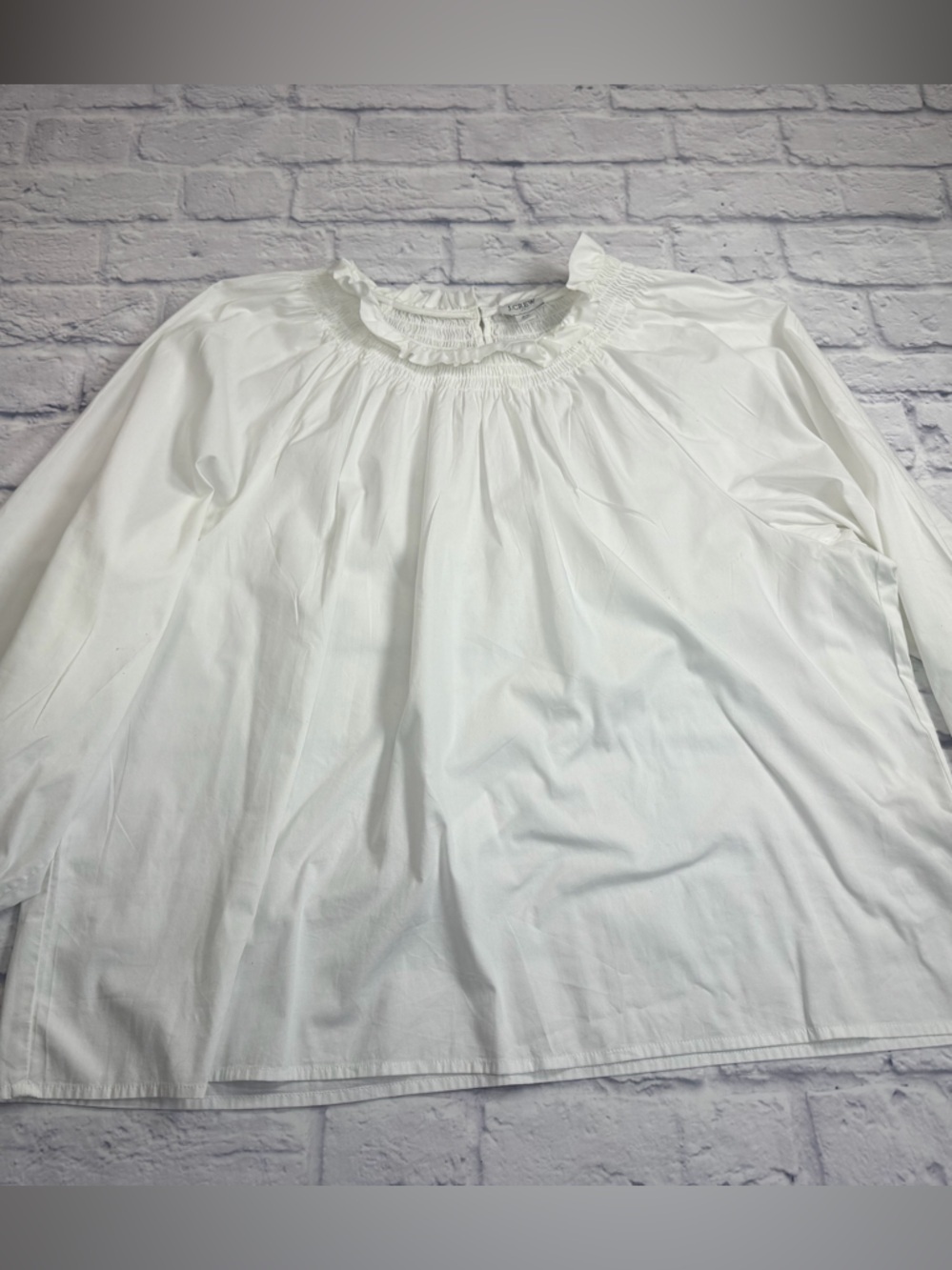 J. Crew White Smocked Yoke Long-Sleeve Blouse. Size 2X